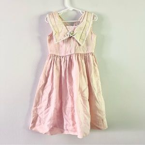 Vintage Rare Editions Pink Ramie Dress with Peter Pan Collar and Rosette Linen 4
